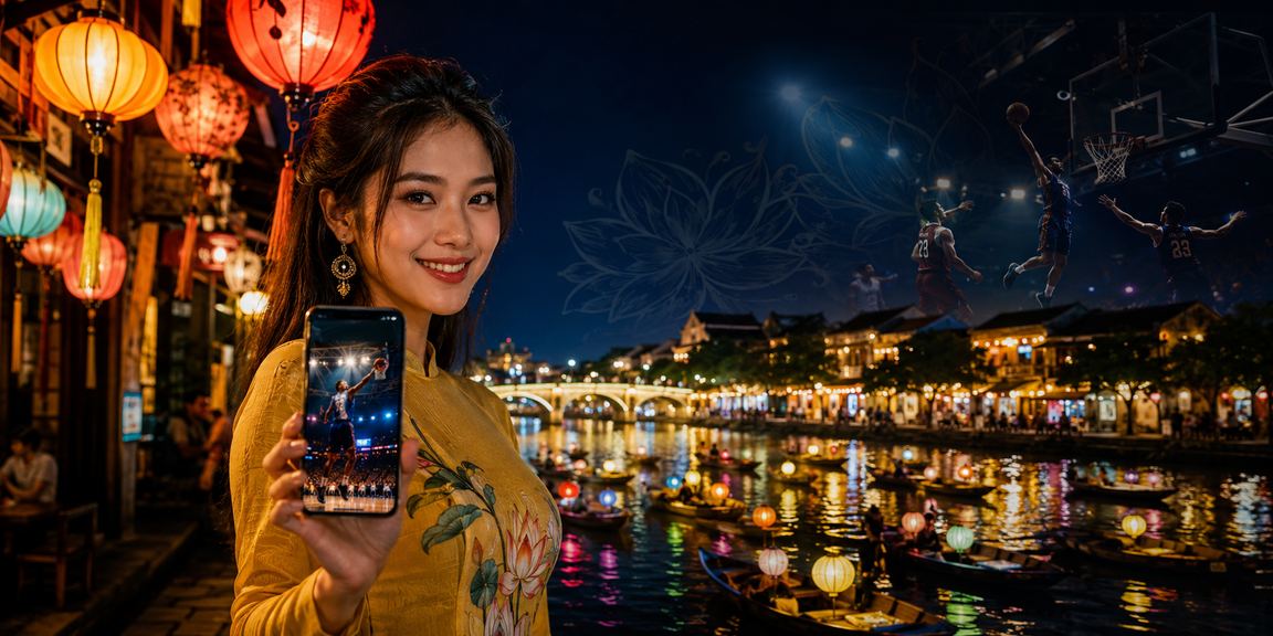 Không khí bóng rổ ở chợ đêm Hội An khi người dùng xem lịch trên di động