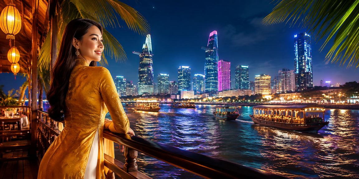 Người mẫu áo dài trong bối cảnh thể thao Mekong và giải trí trực tuyến