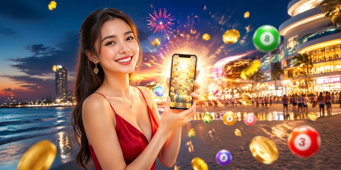 Người dùng xem nội dung xổ số trên điện thoại tại bãi biển Vũng Tàu